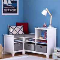 Martha Stewart Kids' Corner Nook - Creamy White: Wooden Storage Bench Bookcase Organizer with Seat Cushion and Fabric Bins 1