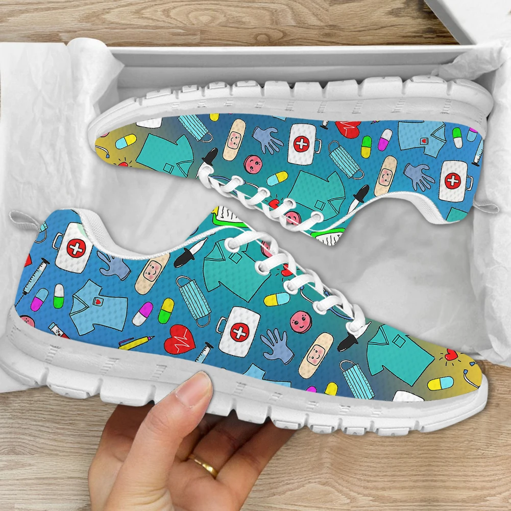 INSTANTARTS Women's Classic Sneakers Cute Doctor Nurse Medical Pattern Lace Up Flat Shoes Mix Color Nursing Shoes For Women 2023
