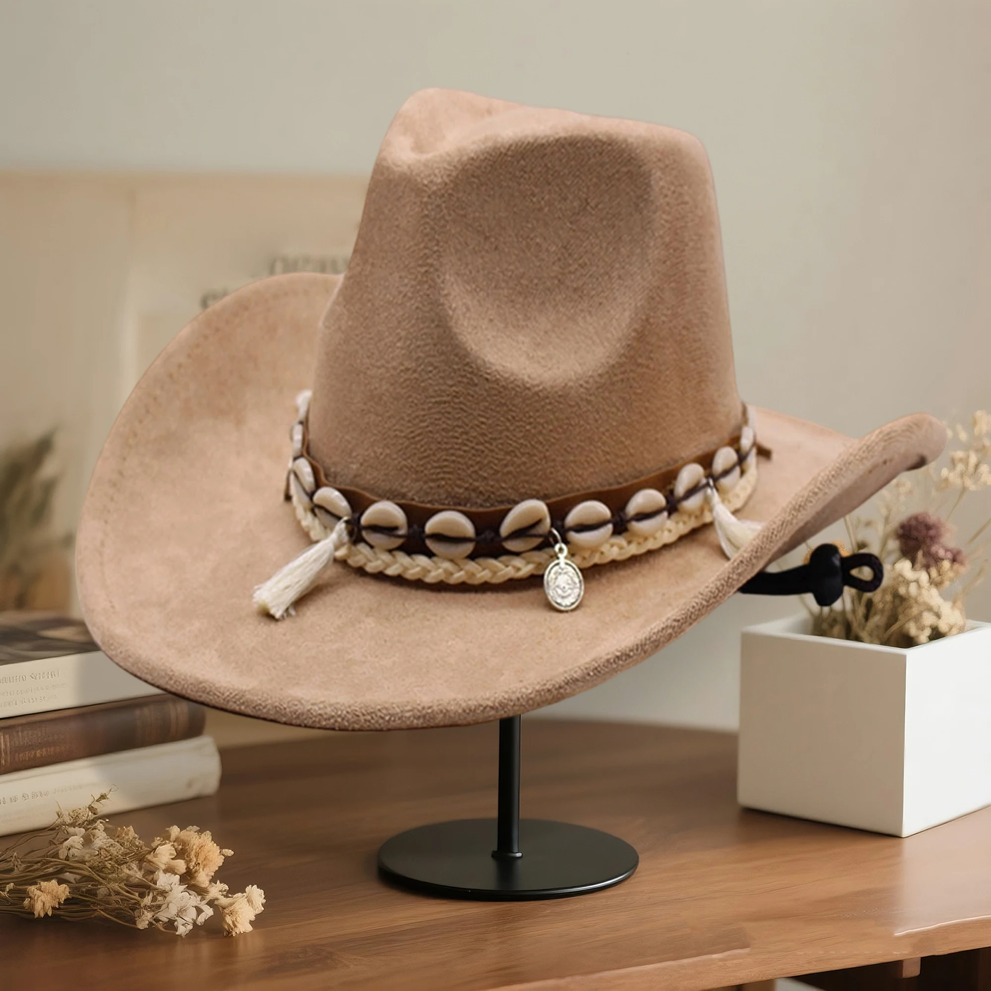 Stylish Unisex Cowboy Hats with Adjustable Chin Strap and Vintage Western Design for Outdoor Activities