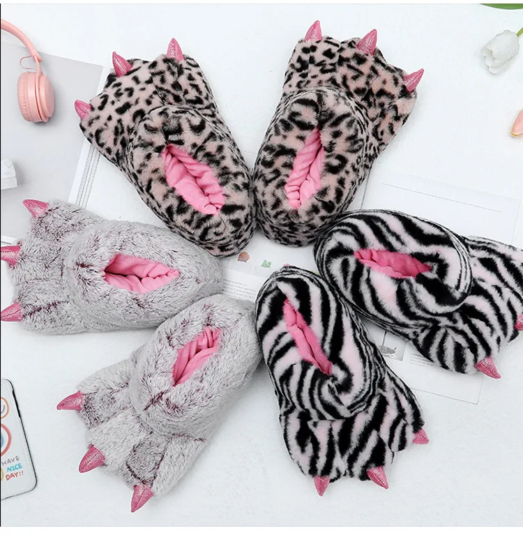 Ultraweiche Löwenpfote Hausschuhe Männer Fuzzy Animal Design Baumwolle Schuhe Männlich Weiblich Paar Hause Bühne Coplay Fleece Hausschuhe – Detail 6