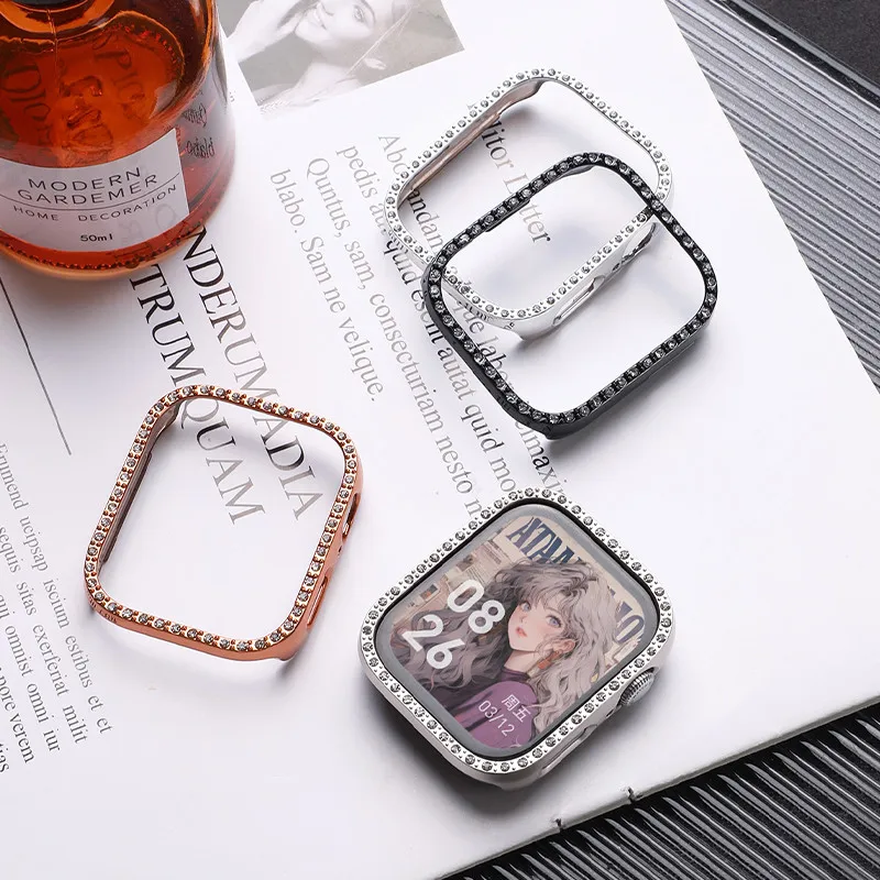 Silicone Band with Diamond-Accent Case for Smartwatch - Sporty Replacement Strap Accessory