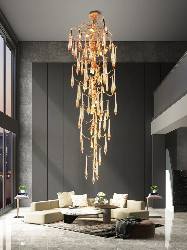 

Duplex Building Chandelier Luxury High-End Branch Crystal Light Luxury Hotel Lobby Modern Minimalist Loft Stair Lamps