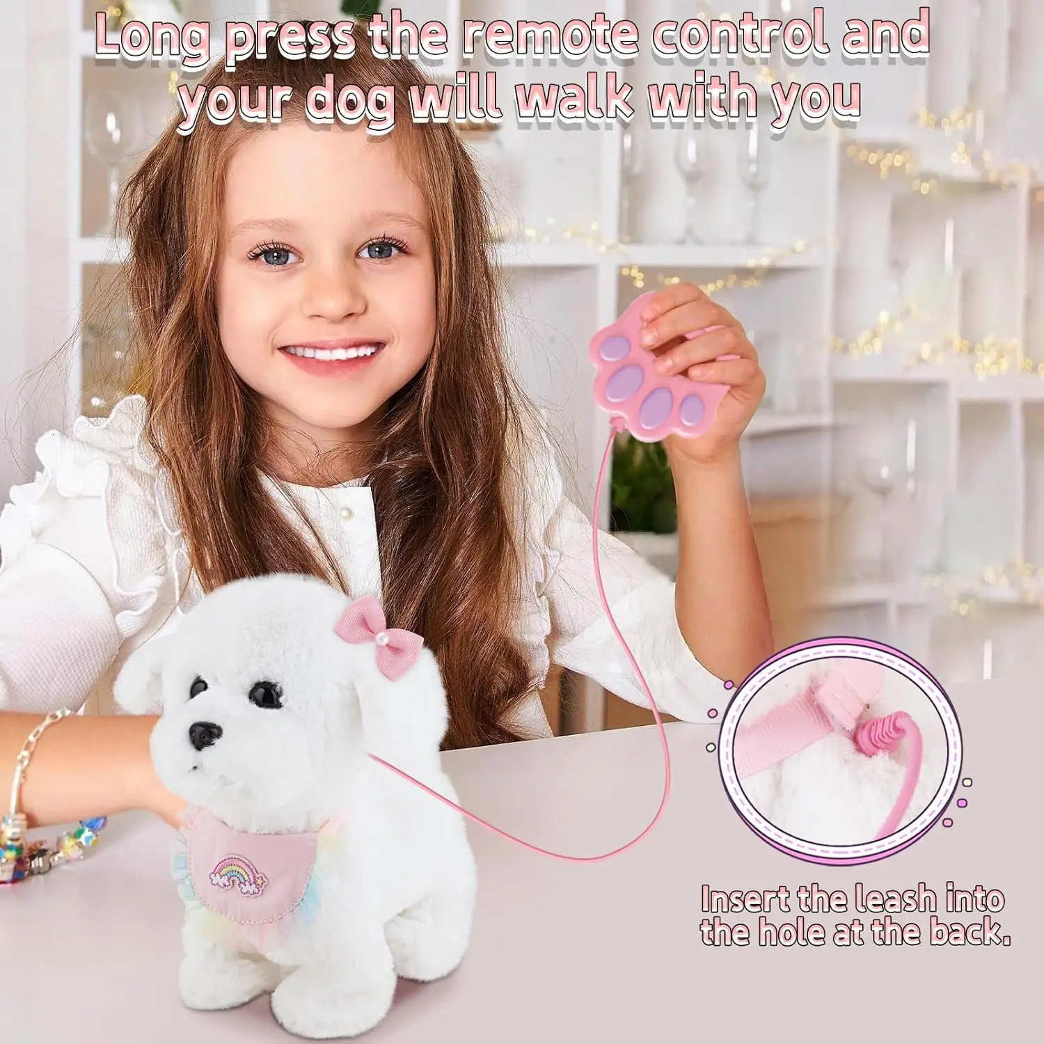 Interactive Stuffed Puppy Toys That Walk&Bark, Walking Dog Toy for Kids with Leash, Remote Control, Girls&Boys Aged 3+ GIFT 3