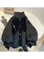 Woman Clothing Parkas 2023 Winter Black Thickened Stitched Black Gold Down Jacket Women's Winter Jacket Woman Cotton Clothes