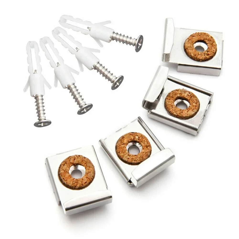 4pcs Bathroom Mirror Wall Hanging Fixing Kit Frameless Clips Mounting Hanger Clamp Wall Brackets Clamps Hardware Screws Set mirror fixing kit