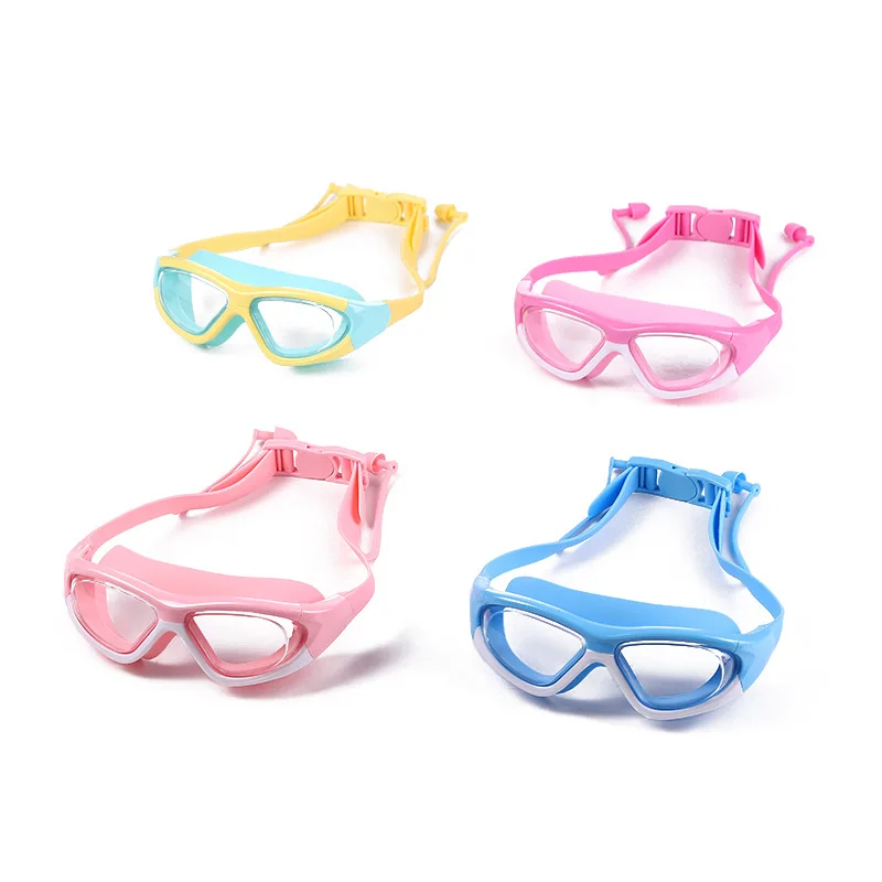 Children's Waterproof And Anti Fog Swimming Goggles Convenient Silicone Connected Earplugs