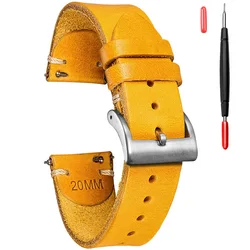 HEMSUT Italian Leather Handmade Watch Strap - Quick Release Vintage Replacement for 22mm (127-Yellow)