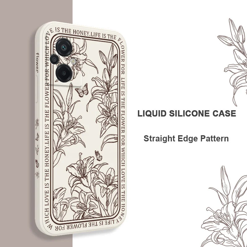 Elegant Line Art Floral Silicone Phone Case