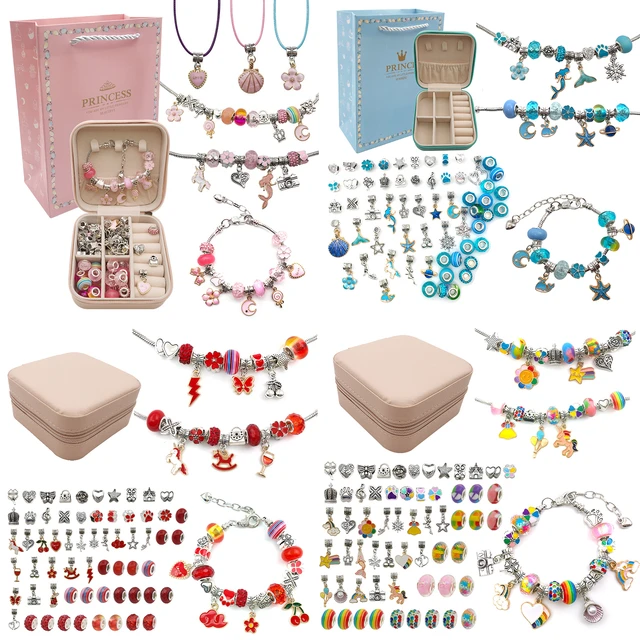 DIY Charm Bracelet Making Set With Jewelry Storage Box Creative Large Hole  Beads Set Pink Glass Beads Accessories Kit Girls Gift - AliExpress