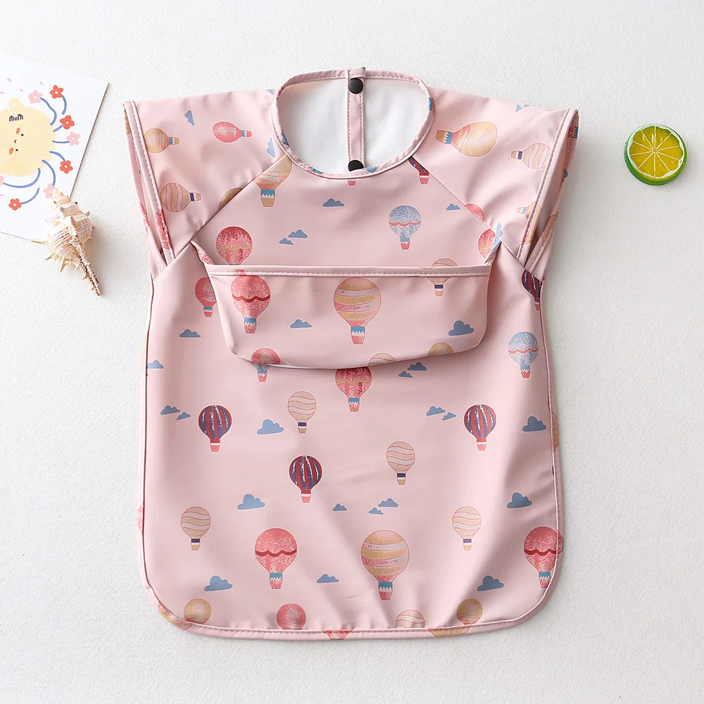 Baby Kids Toddler Short Sleeve Scarf Waterproof Art Smock Feeding Bib Apron Pocket Infant Boys Girls Burp Cloth Bibs Drooling baby accessories clipart Baby Accessories