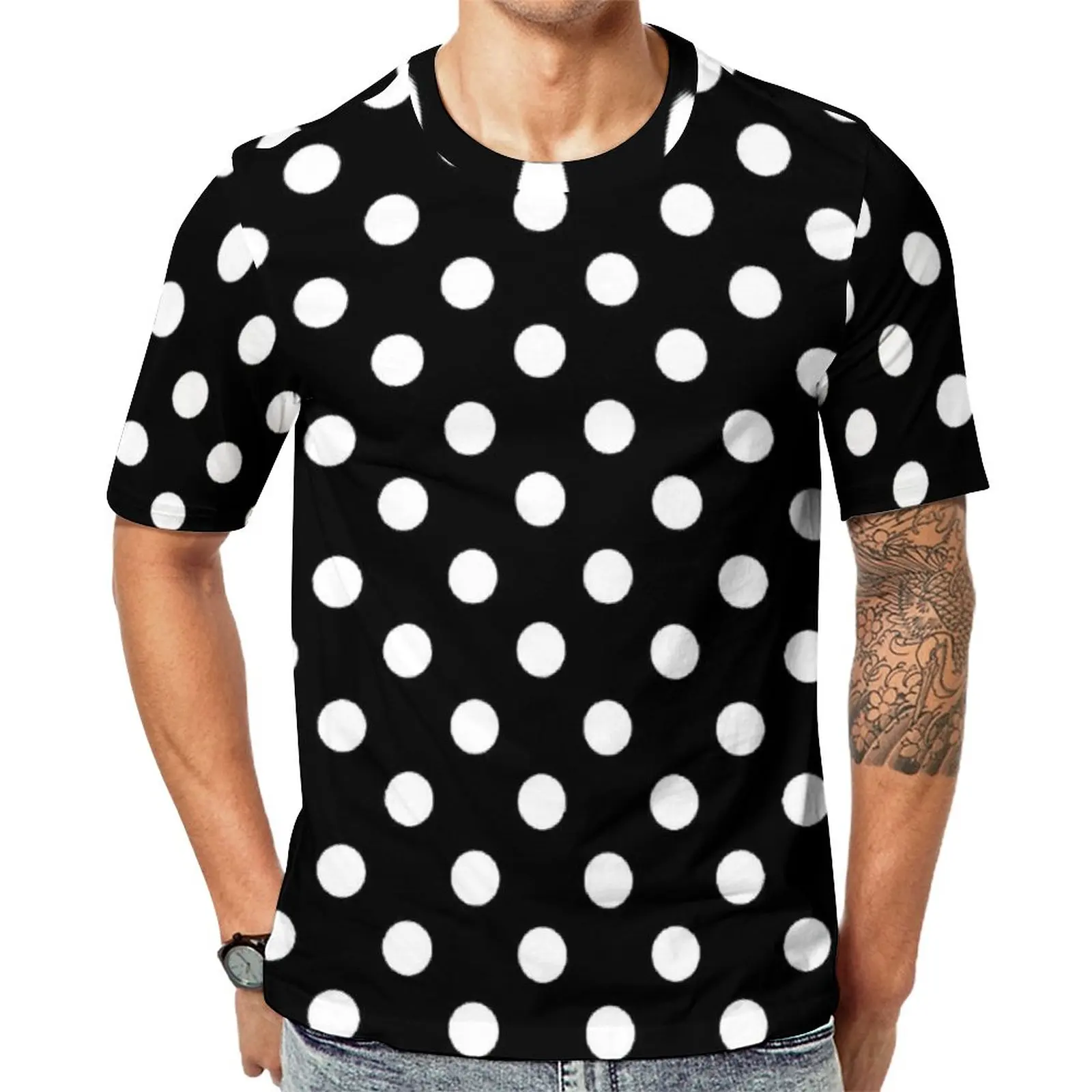 

Black And White Polka Dot Print T-Shirt Trendy Modern Art Fashion T-Shirts Basic Tshirt Summer Short-Sleeve Tees Big Size 6XL