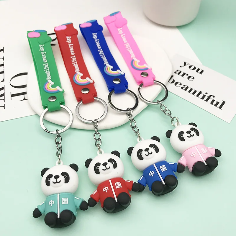 

20Pcs Sportswear Panda Keychain Silicone Car Keychain Pendant Bag Doll Ornament Keyrings