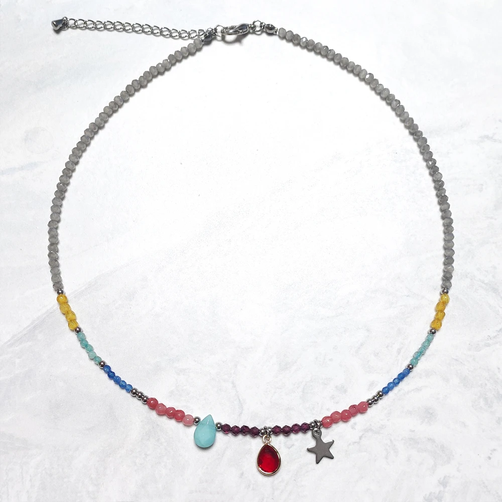 

Handmade Grey Crystal Silver-color Bead Star Pendant Necklace 2023 Summer Water Drop Stone embellishment Jewelry Boho Accessory