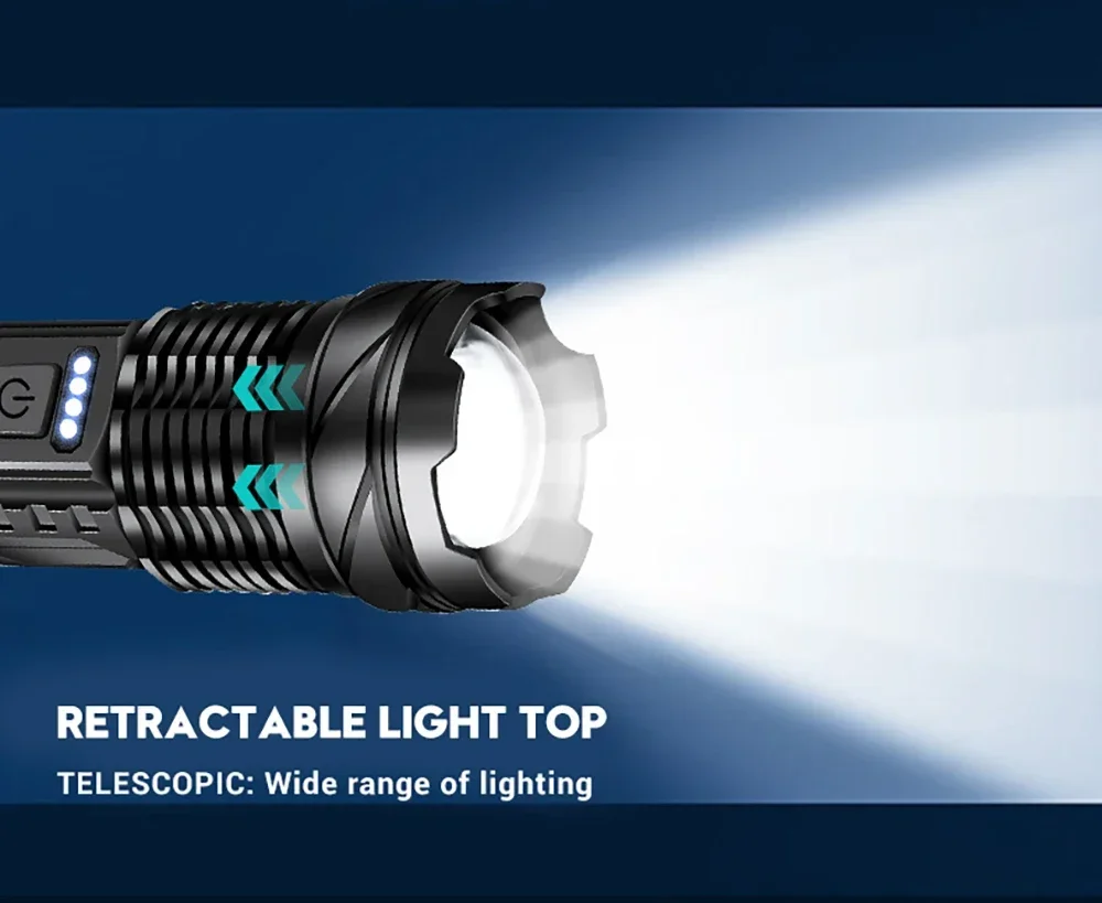 Description Picture 5 of itemPortable Tactical Flashlight Flashlight with Built-In Battery USB Rechargeable Outdoor Emergency Spotlights Telescopic Jet Beam