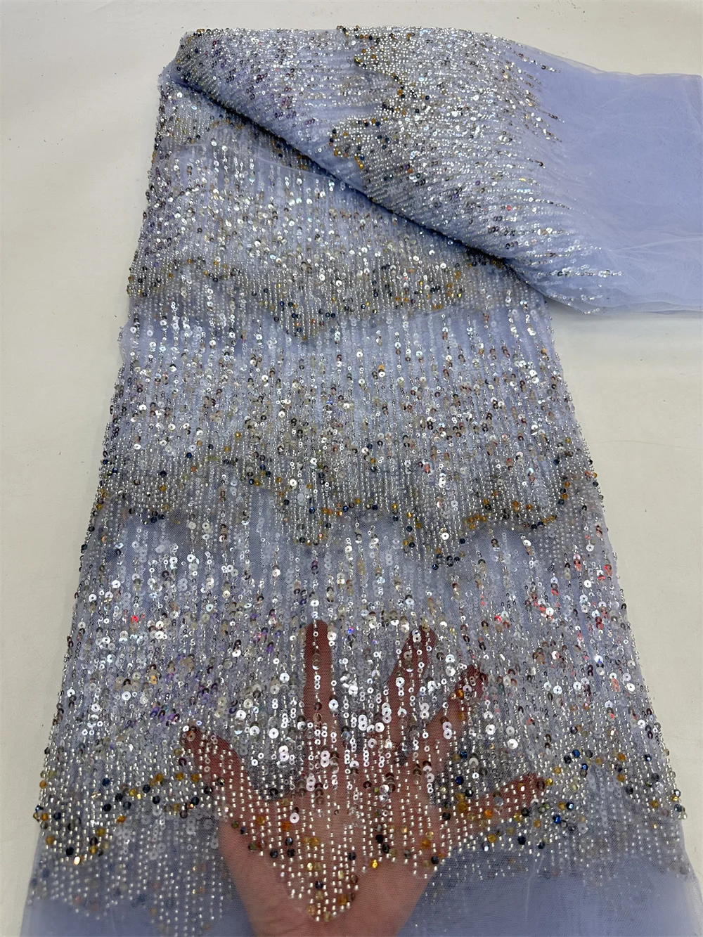 

High-End African Handmade Beaded Lace Fabric Embroidery French Sequins Lace Wedding Dress Embroidered High Quality For Party Sew