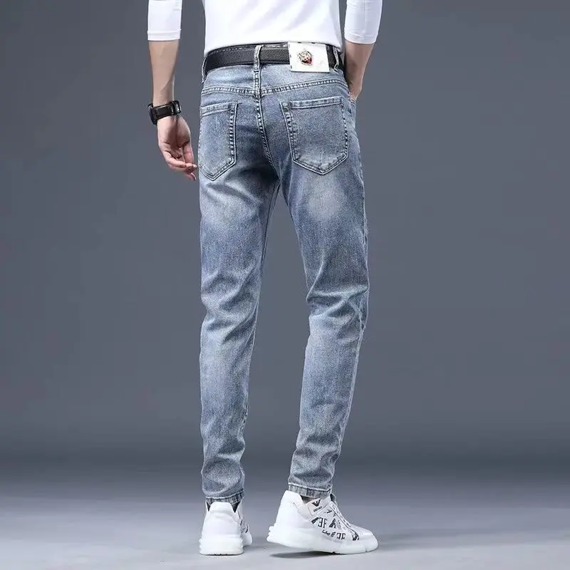 Hot Sale Men's Luxury Jeans Streetwear Denim Pants Punk Distressed Hole Tiger Embroidery Patches Stretch Skinny Ripped Trouser