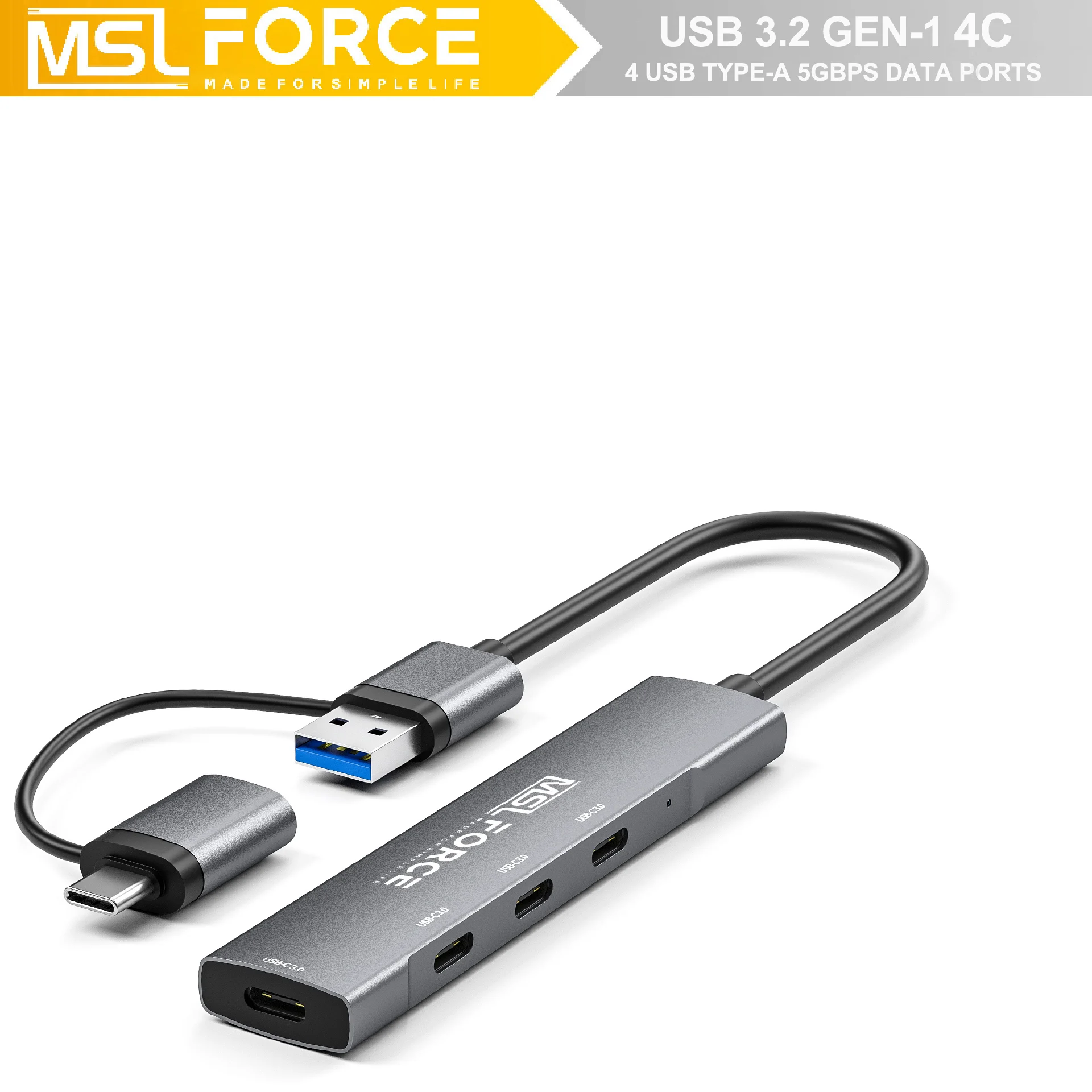 Hub Usb-C A 4 Porte Con Trasferimento Dati Usb C Compatibile Solo Con 2021 Macbook Pro M1 Pro & Max, 2020 Macbook Air/Pro Ipad Pro 2019