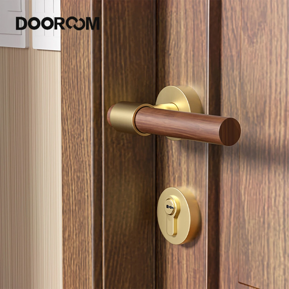 Dooroom Modern Door Lock Maniglia Set Ottone Noce Interni Camera Da Letto Bagno Doppia Porta In Legno Leva Set Maniglia Fittizia Manopola
