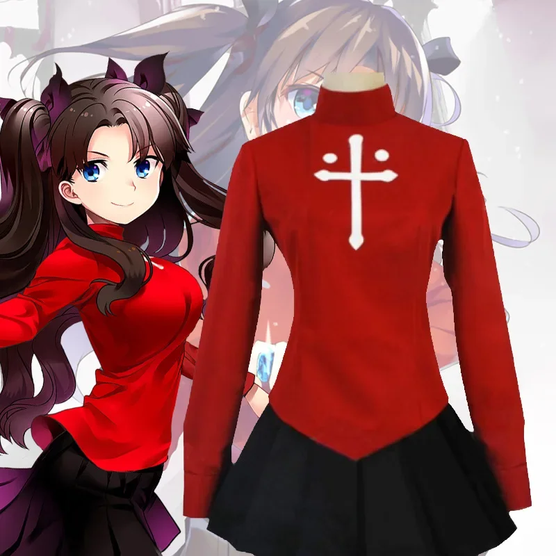

Женский костюм для косплея Fate Stay Night Tohsaka Rin, костюм с красной черной юбкой, карнавальный костюм, ролевые игры, платья на Хэллоуин
