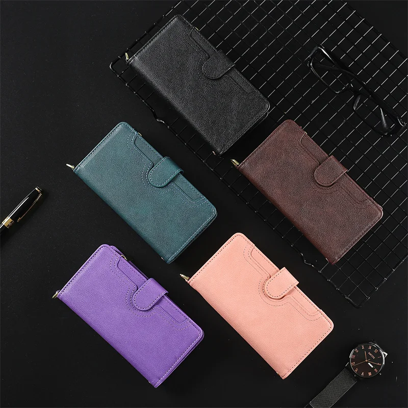 Portafoglio In Pelle Per Asus Zenfone 8 Zs590Ks Custodia Portafoglio Con Cerniera Magnetica Portafoglio Retrò Mobile Flip Zenfone 8 Flip Card Stand