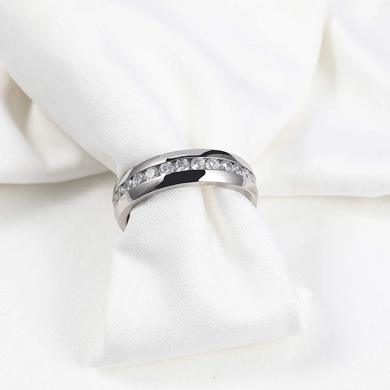 Anello Eternità In Titanio Con Zirconia Cubica 3 Mm | TIGRADE Fede Donna Uomo | Gioiello Fidanzamento Solitario Taglio Brillante - 2