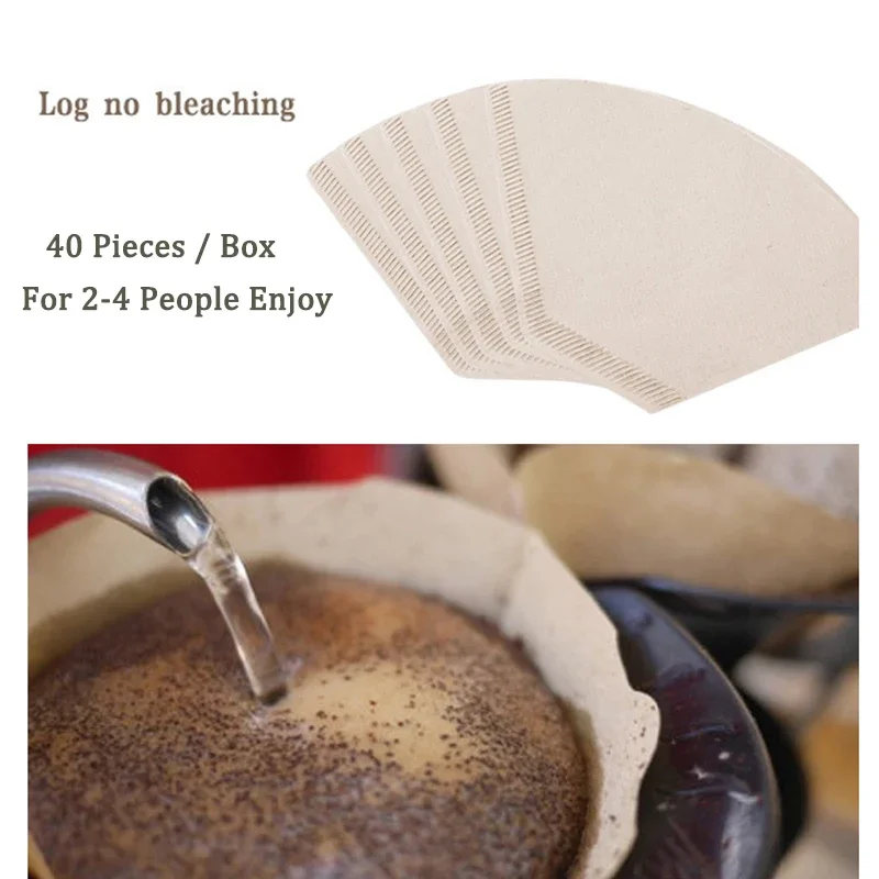 

40pcs/Box Coffee Filter Papers Unbleached Original Wooden Drip Paper Cone Shape Coffee Tools