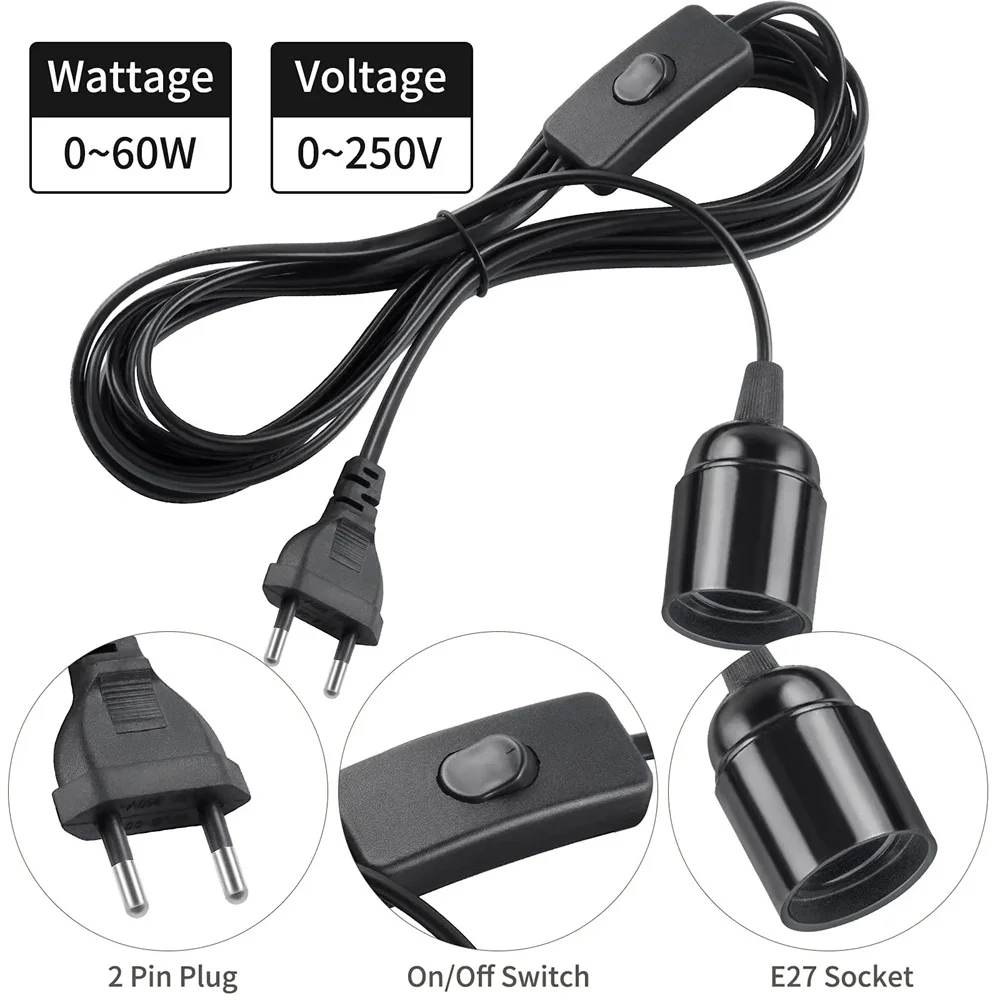 EU/US Plug 1.8m Power Cord Cables E27 Full Teeth Half Teeth Lamp Base Holder With Switch Wire For Pendant Fixture Hang lamp lamp holder lamp bulb holder lamp base led lamp base
