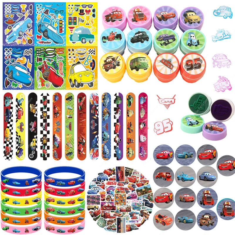 Cars Party Favors Supplies Lightning McQueen Party Stamps Slap Bracelets Stickers Keychains for Kids Gifts Goody Bags Souvenir