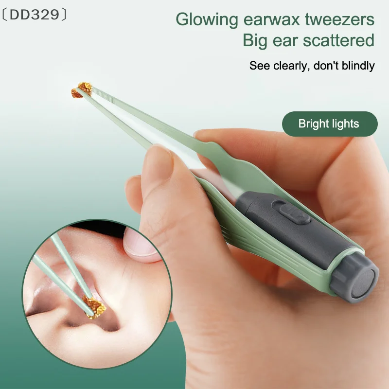 〔DD329〕Baby Ear Cleaner Tweezer Soft Ear Picks LED Flash Light Ear Wax Curette Picker Ear Clean Tool Ear Wax Dig Removal Earpick