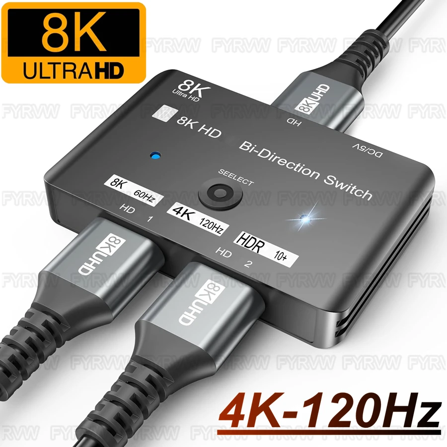 

8K HDMI-совместимый переключатель 4K/120Hz 8K/60Hz 2,1 HDMI-совместимый двухсторонний переключатель 2 в 1 1in2 конвертер для PS5 разветвитель адаптер