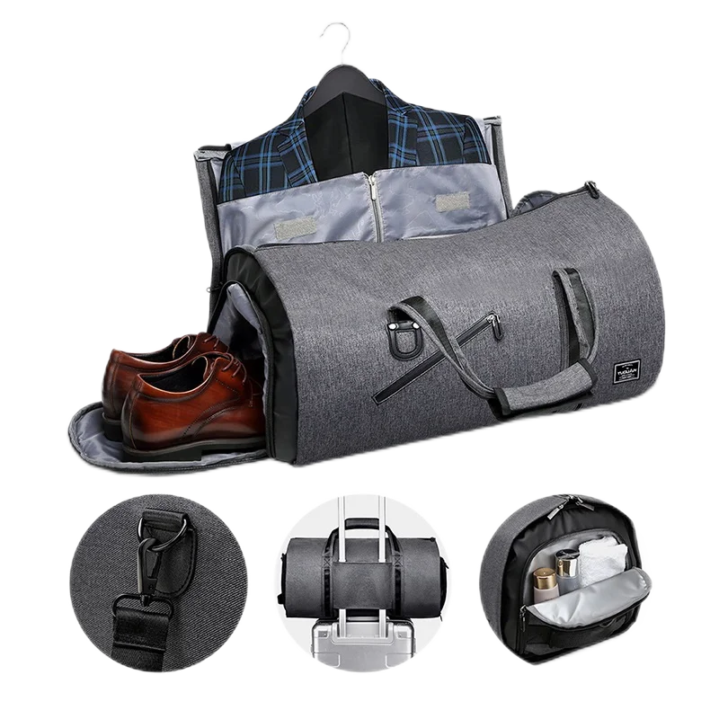 New Convertible Garment Bag with Shoes Compartment Carry on Travel Suit Bags 2 in 1 Garment Duffle Bag for Men Weekender Bag