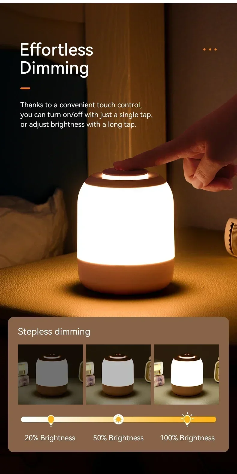 Description Picture 6 of itemLED Night Light Touch Lamp Bedroom Lamp Bedside Lamp Table Lamp with Touch Sensor Portable Desk Lamp Light for Kids Gifts Led
