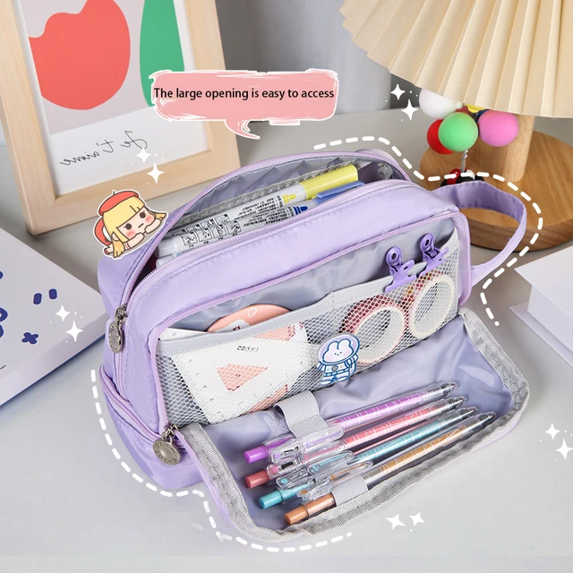 Cute Grid Pattern Pencil Case, Cute Pen Pouch, Cute Korean Pencil Case,  Kawaii Multi-layer Pencil Pouch, Back to School Pen Pouch, Journal 