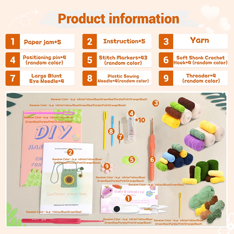 Crochet Kit Beginners Bag Crochet Craft Kniting Kits Yarn Hook Tools Supplies Video Tutorials
