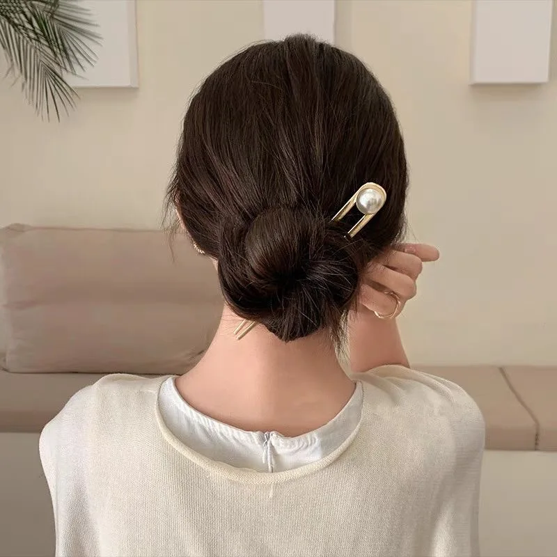 Simple Imitation Pearl U-Shape Hair Sticks Elegant Metal Hairpins for Women Girls Fashion Bun Styling Tools Hair Accessories hair accessory hair stick pearl hairpins