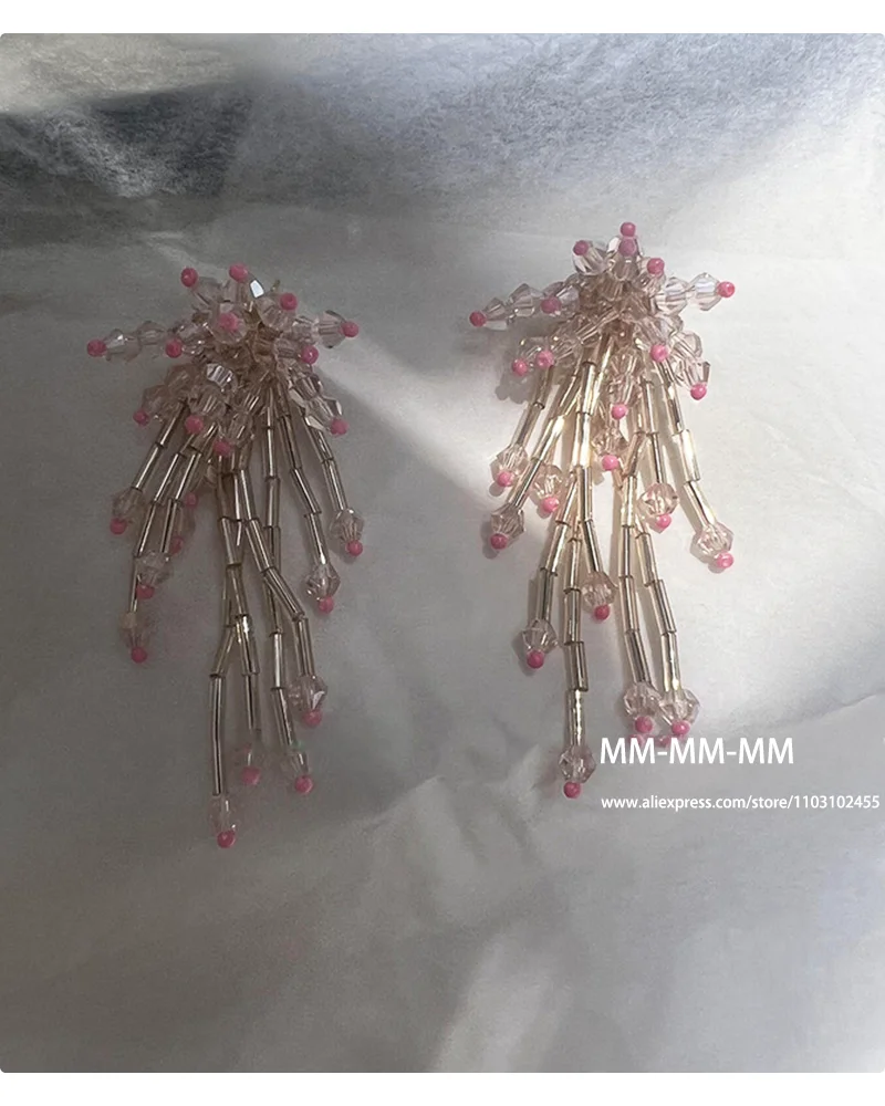2025, handgefertigte baumelnde Ohrringe mit Kristallquasten | Barockes Perlen-Feuerwerk-Blumendesign | Eleganter Statement-Schmuck für Damen – Detail 32