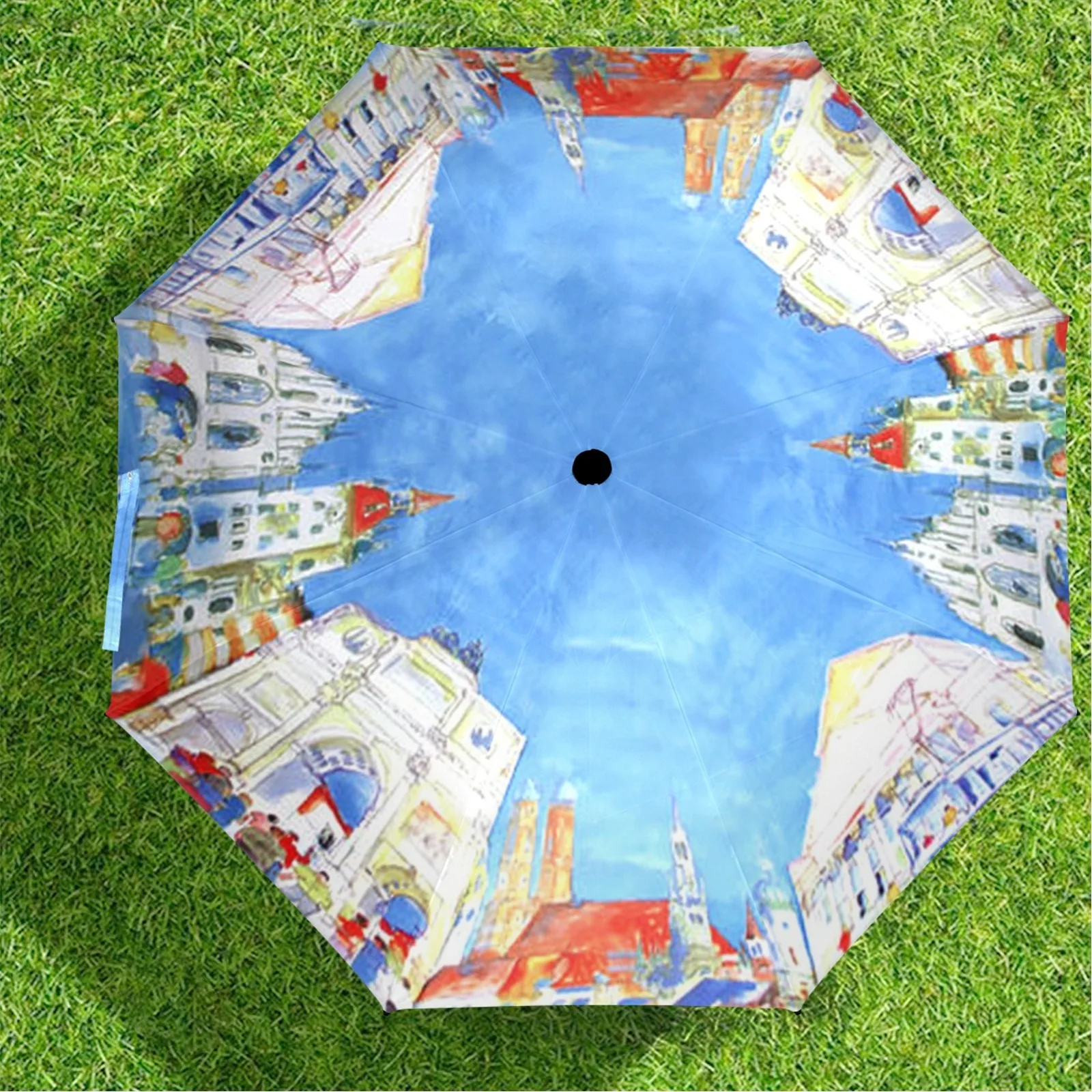 

Oil Painting Foldable Umbrella Semi-Automatic Polyester Waterproof Sun Protection Rain Umbrella For Traveling, Shopping