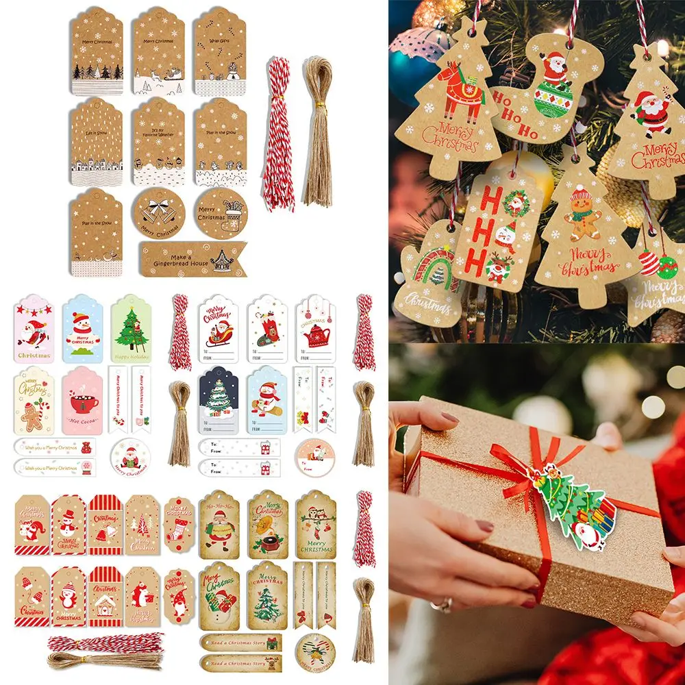 

100pcs Party Cards Wrapping Supplies Xmas Decoration Santa Claus Christmas Labels Gift Wrapping Hang Tags Kraft Tag