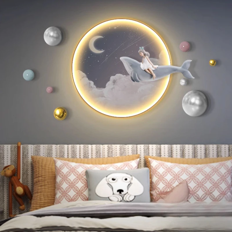 

Cartoon bedroom bedside decoration painting, girl and children's room wall