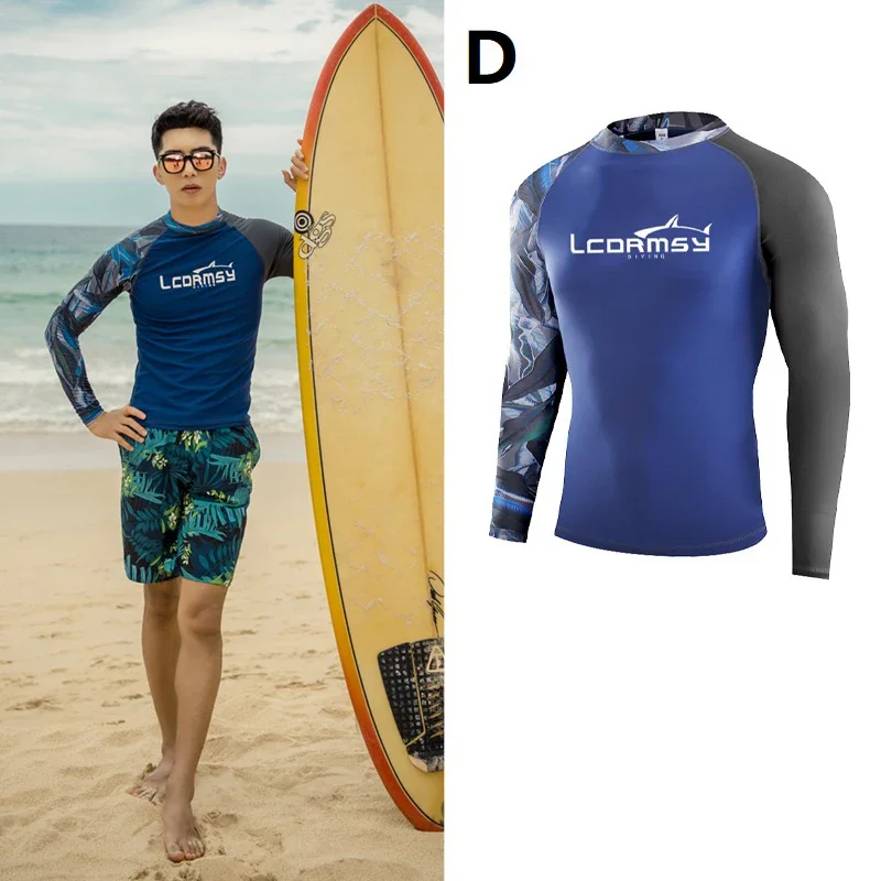 Men Swimsuit Swimming T-shirt Beach UV Protection Swimwear Rash Guard Long Sleeve Surfing Diving Swimsuit Surf Wetsuits