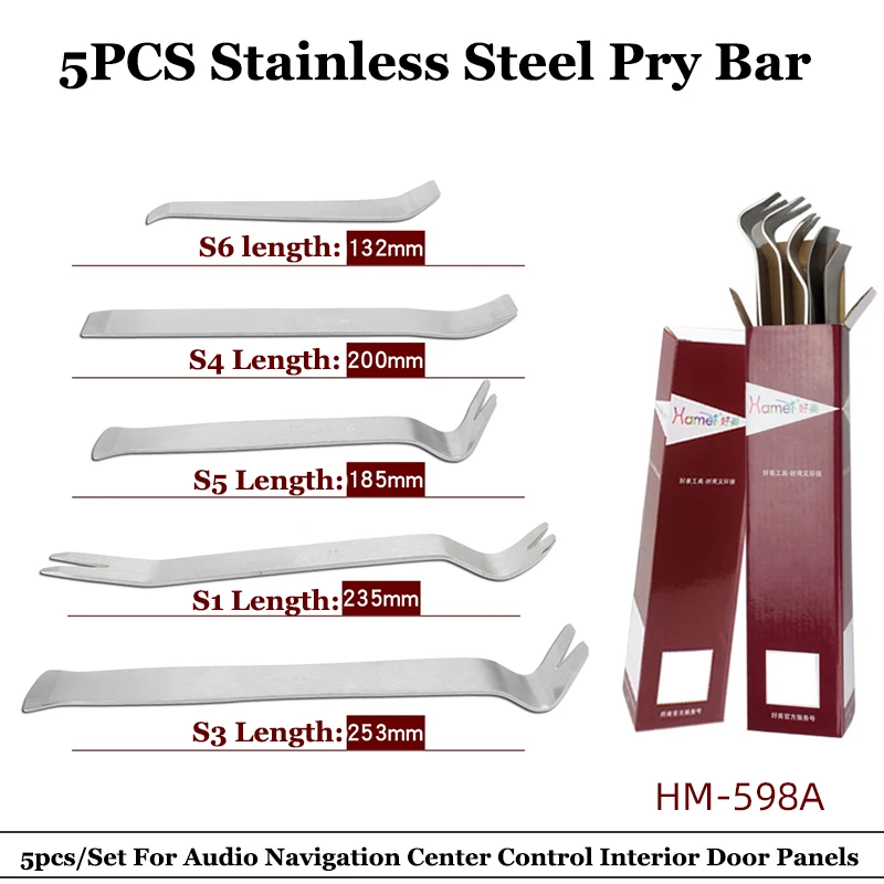 Stainless Steel Auto Radio Door Clip Panel Trim Dash Removal Pry Bar Tool Interior Disassembly Hand Repair Crowbar Tools