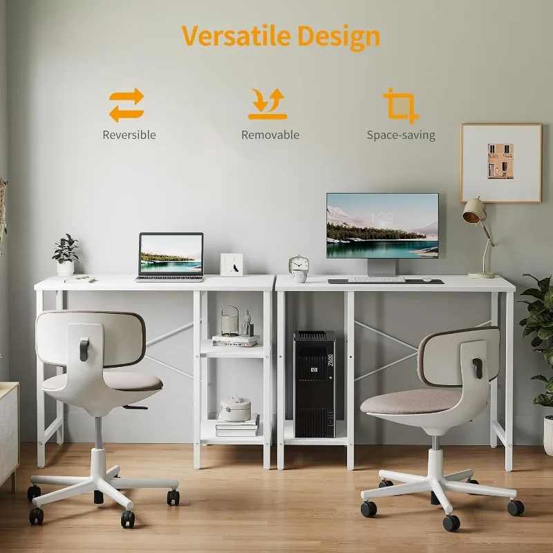 Small Computer Desk, 35 Inch Home Office Desk with Storage Shelves, Study Writing Desk, White 4