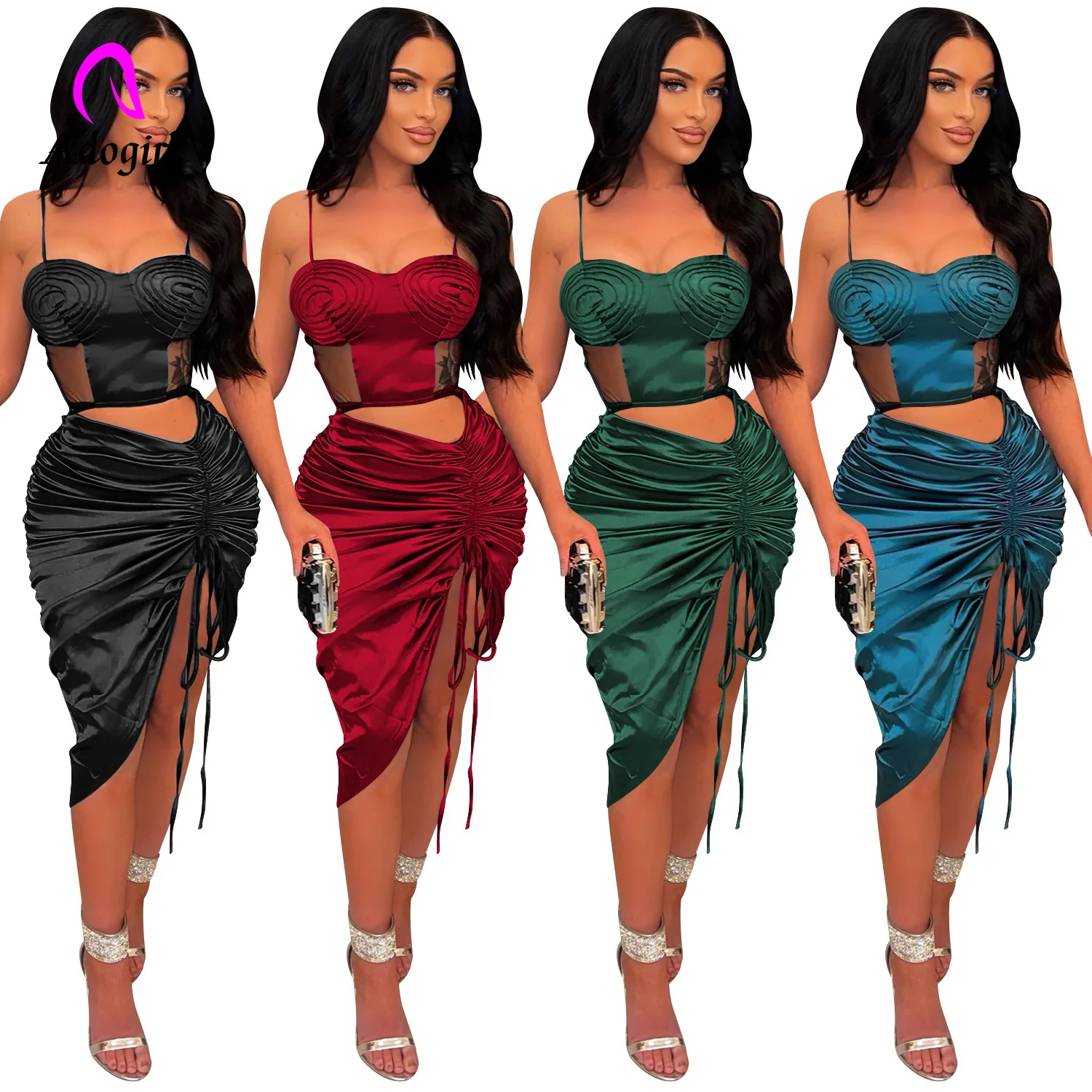 

Satin Stacked Women Dress Off Shoulder Spaghetti Straps Solid Bodycon Gowns 2022 Summer Sexy Backless Night Club Party Vestidos