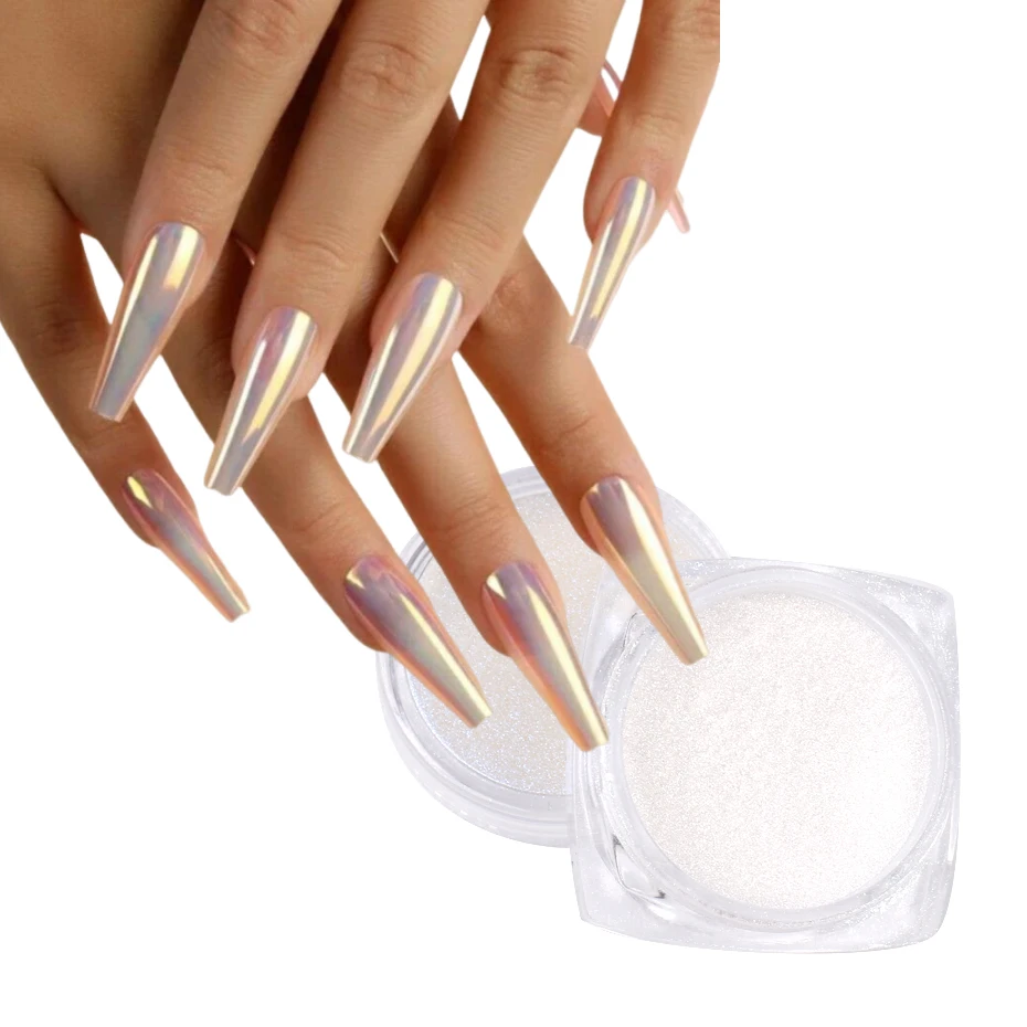 Aurora Mirror Pearl Glitter Nail Powder Rub Chrome Pigment White Nail Powder Manicure Fai Da Te Gel Polish Dust Nail Art Decoration
