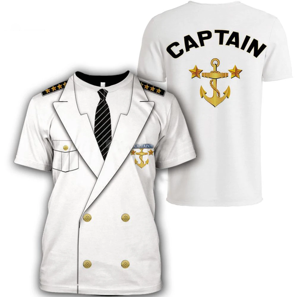 

New Summer Fashion Mens Navy Captain T shirt 3D All Over Printed Unisex Tshirt street Casual sports White Uniform T-shirt Tops
