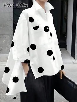 Women's Loose-Fit Polka Dot Shirt, Casual Summer Top, Kint Fabric, Moderate Thickness, Perfect for Daily Wear 1