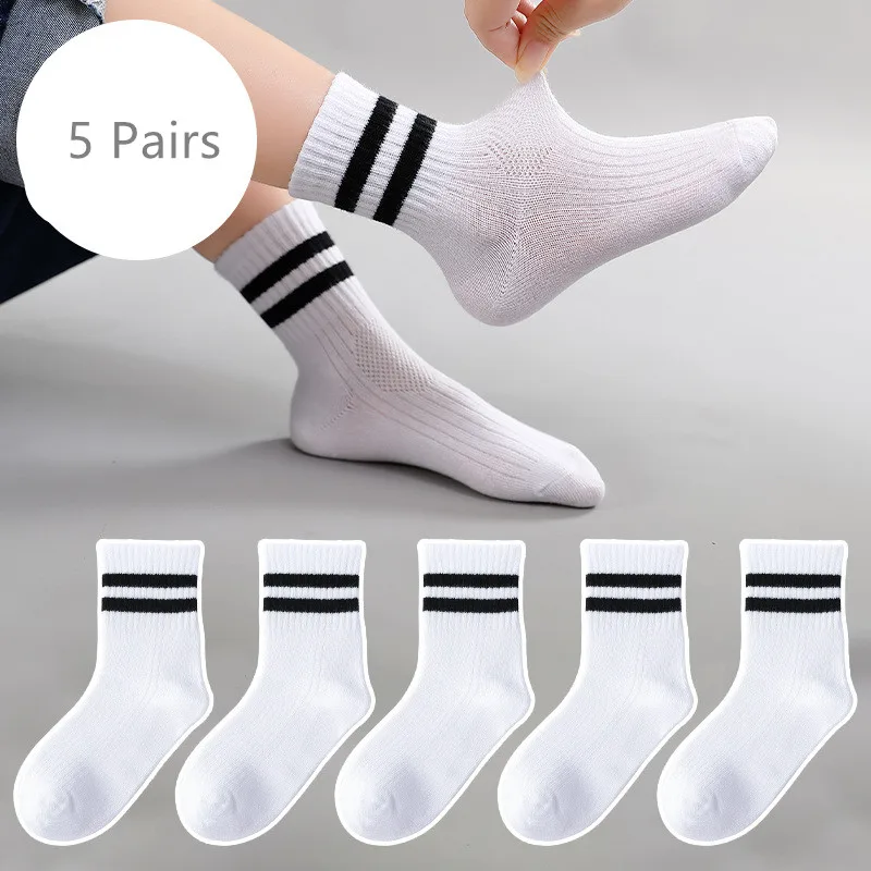 

5 Pairs Baby Socks Boys Girls Black White Gray Socks Cotton Soft Newborn Babies Loose Comfortable Sock Kids School Sport Clothes