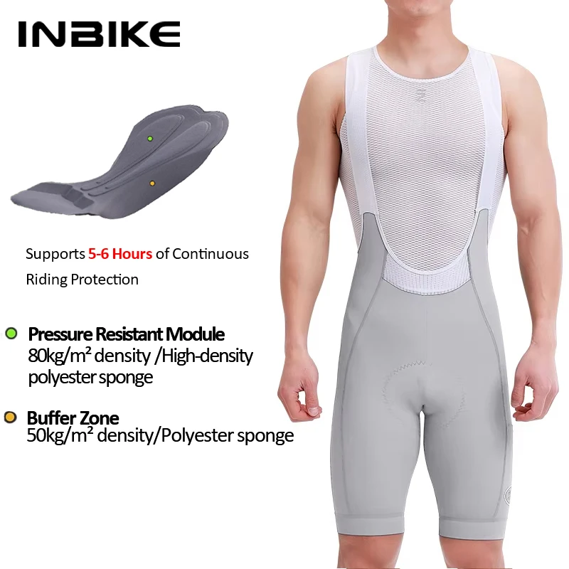 Men's High-Waisted Breathable Cycling Bib Shorts with Pockets