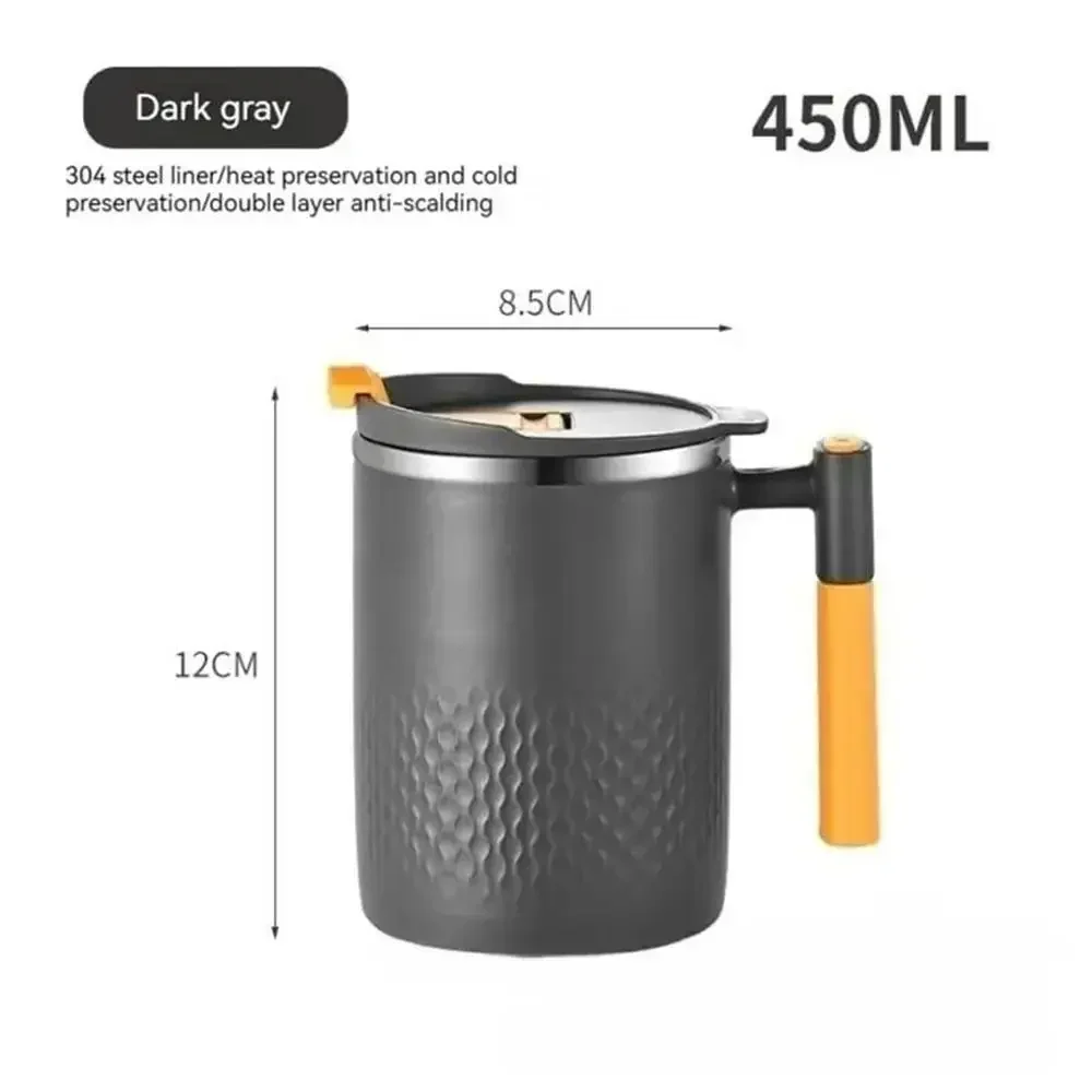1PC 304 Stainless Steel Mug with Handle and Cover Leak-proof Thermos Cup Mug Portable Double-layer Anti-scalding Coffee Tea Cup