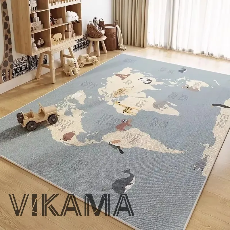 VIKAMA Children's Play Mat Carpet Room Living Room Bedroom Pass World Map Underwater World Space Carpet Washable Carpet